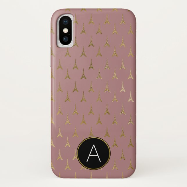 Monogram Rose Gold and Gold Foil Paris France Case-Mate iPhone Case (Back)