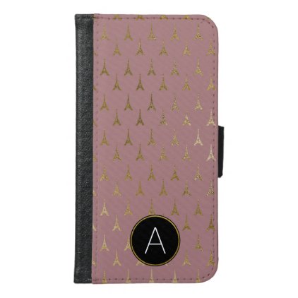 Monogram Rose Gold and Gold Foil Paris France Samsung Galaxy S6 Wallet Case