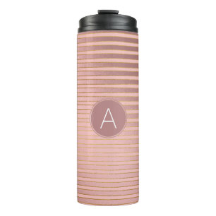 Monogram Rose Gold and Gold Foil Stripe Thermal Tumbler