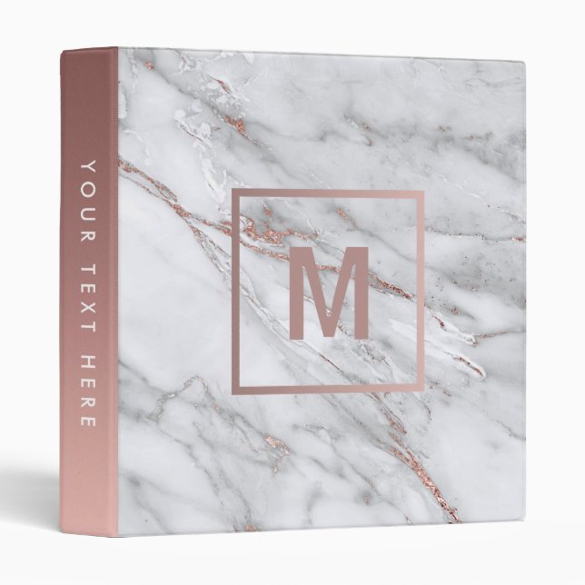 monogram rose gold and light marble stone 3 ring binder (Front/Spine)