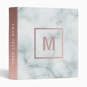 monogram rose gold and white marble stone 3 ring binder