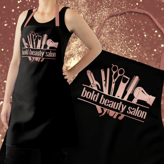 Monogram Rose Gold Beauty Salon Tools Stylist Blk Apron (Creator Uploaded)