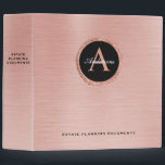 Monogram Rose Gold Black Estate Planning Documents 3 Ring Binder<br><div class="desc">A classy rose gold brushed metal monogram estate planning binder to store your important family documents. Other designs and colors available. Designed for you by Blackberry Boulevard.</div>