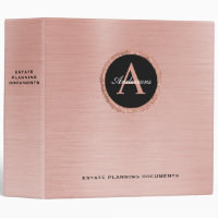 Monogram Rose Gold Black Estate Planning Documents 3 Ring Binder