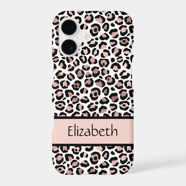 Monogram Rose Gold Black Leopard Print Case-Mate iPhone Case (Back)
