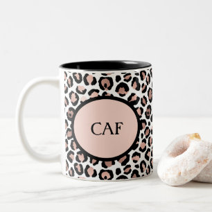 Monogram Rose Gold Black Leopard Print Cheetah  Two-Tone Coffee Mug