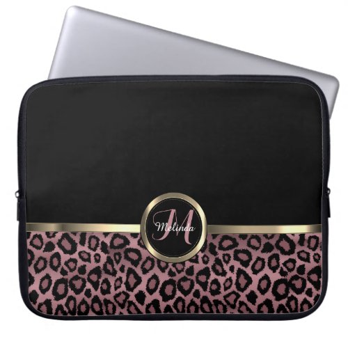 Monogram Rose Gold Black Leopard with Gold Accent Laptop Sleeve
