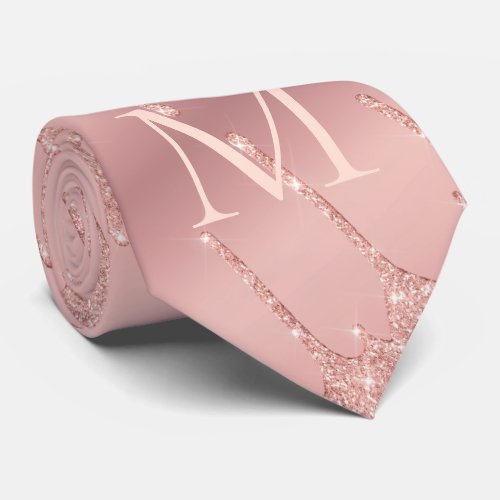 Monogram Rose Gold Blush Glitter Letter Neck Tie