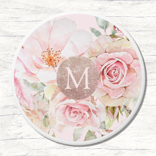 Monogram Rose Gold Blush Pink Watercolor Floral  Mini Candle Favors