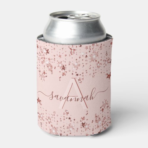 Monogram rose gold blush stars party can cooler