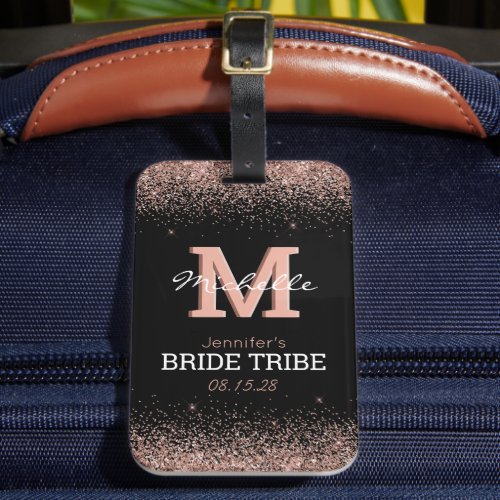 Monogram Rose Gold Bride Tribe Luggage Tag