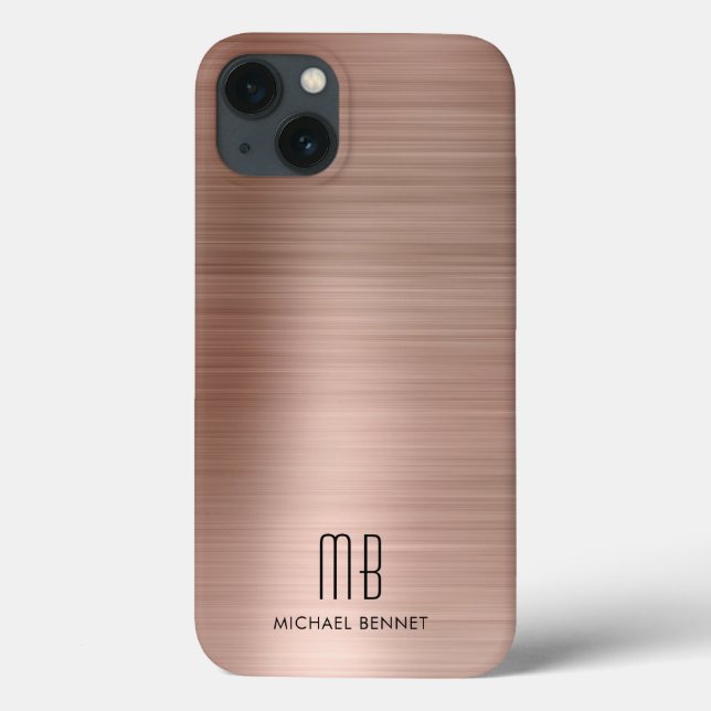 Monogram Rose Gold Brushed Metal Case-Mate iPhone Case (Back)