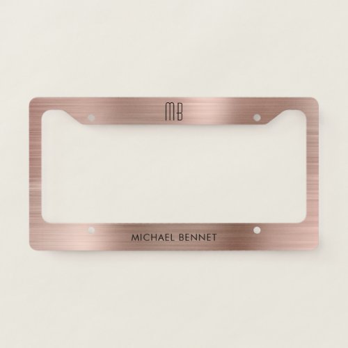 Monogram Rose Gold Brushed Metallic License Plate Frame