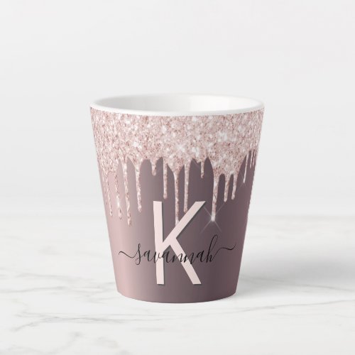 Monogram rose gold copper glitter pink name latte mug