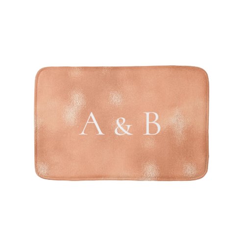 Monogram Rose Gold Coral Peach Copper Lux Glass Bathroom Mat