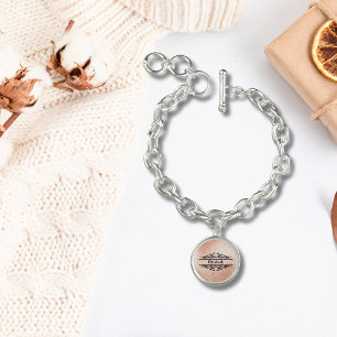 Monogram Rose Gold Damask Black Pink Gift Her Bracelet