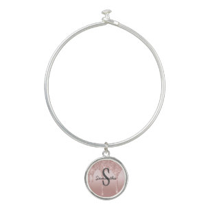 Monogram Rose Gold Drip Glitter Blush Pink Trendy  Bangle Bracelet