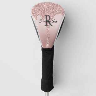 Monogram Rose Gold Drip Glitter Blush Pink Trendy Golf Head Cover