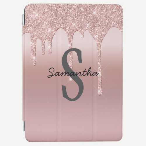 Monogram Rose Gold Drip Glitter Blush Pink Trendy  iPad Air Cover