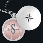 Monogram Rose Gold Drip Glitter Blush Pink Trendy Locket Necklace<br><div class="desc">A rose gold dripping glitter monogram name locket necklace.  Great for bridesmaid gifts or a birthday gift for her.
 See our other products in the Rose Gold Dripping Glitter collection.</div>