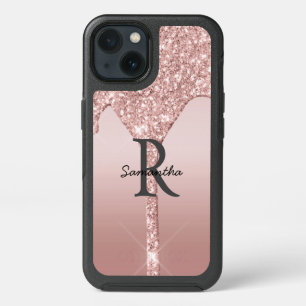 Monogram Rose Gold Drip Glitter Blush Pink Trendy iPhone 13 Case