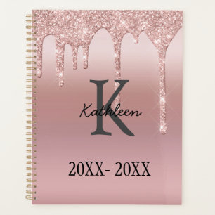 Monogram Rose Gold Drip Glitter Blush Pink Trendy Planner