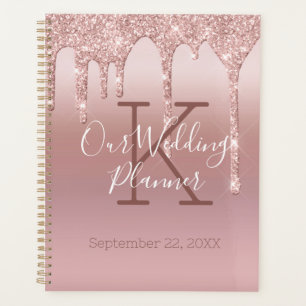 Monogram Rose Gold Drip Glitter Blush Pink Wedding Planner