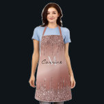 Monogram Rose Gold Dripping Glitter Metallic Name Apron<br><div class="desc">Dripping faux rose gold terra cotta pink metallic ombre and glitter melting icing sparkles paint drip gradient holographic background new luxury all over print full bistro apron template to add your name, monogram, or whatever text you'd like. gorgeous, chic, beautiful, feminine, sophisticated and unique, the perfect gift for any glitter...</div>
