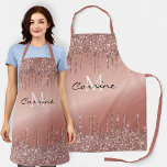 Monogram Rose Gold Dripping Glitter Metallic Name Apron<br><div class="desc">Dripping faux rose gold terra cotta pink metallic ombre and glitter melting icing sparkles paint drip gradient holographic background new luxury all over print full bistro apron template to add your name, monogram, or whatever text you'd like. gorgeous, chic, beautiful, feminine, sophisticated and unique, the perfect gift for any glitter...</div>