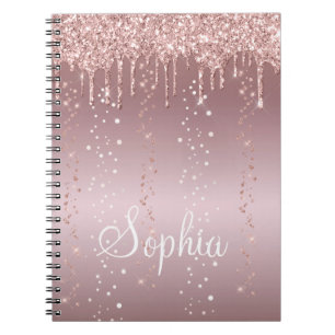 Monogram Rose Gold Dripping Glitter Metallic Notebook