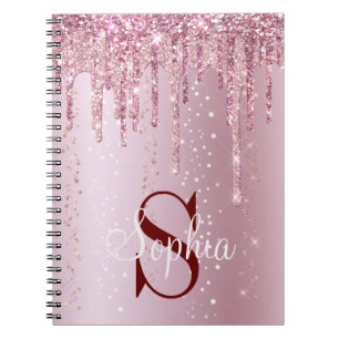 Monogram Rose Gold Dripping Glitter Sparkles Notebook