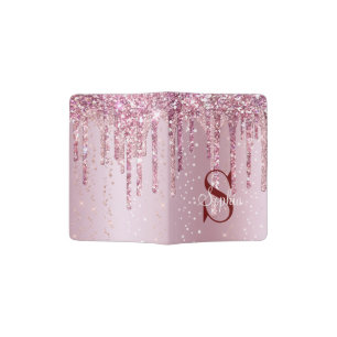 Monogram Rose Gold Dripping Glitter Sparkles  Passport Holder