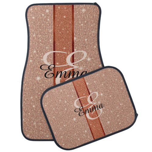 Monogram Rose Gold Effect with Vertical Ribbon Car Floor Mat