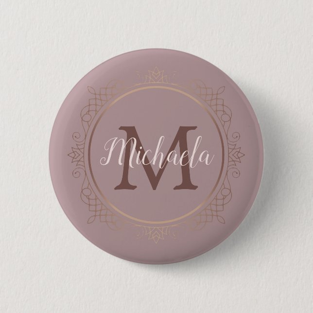 Monogram Rose Gold Elegant Modern Template Button (Front)
