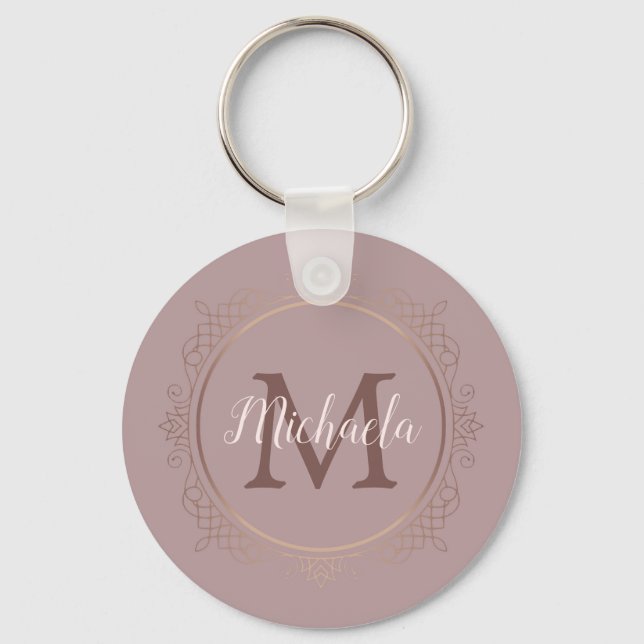 Monogram Rose Gold Elegant Modern Template Keychain (Front)