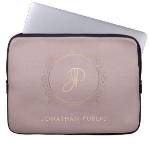 Monogram Rose Gold Elegant Template Trendy Laptop Sleeve
