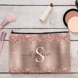 Monogram Rose Gold Faux-Glitter Girly Glam Accessory Pouch