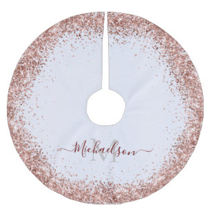 Monogram Rose Gold Faux-Glitter Girly Glam Brushed Polyester Tree Skirt