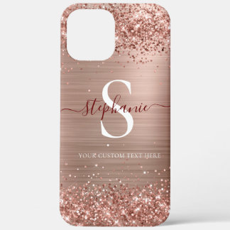 Monogram Rose Gold Faux-Glitter Girly Glam iPhone 12 Pro Max Case