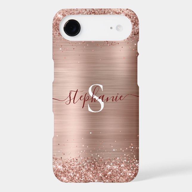 Monogram Rose Gold Faux-Glitter Girly Glam Case-Mate iPhone Case (Back)
