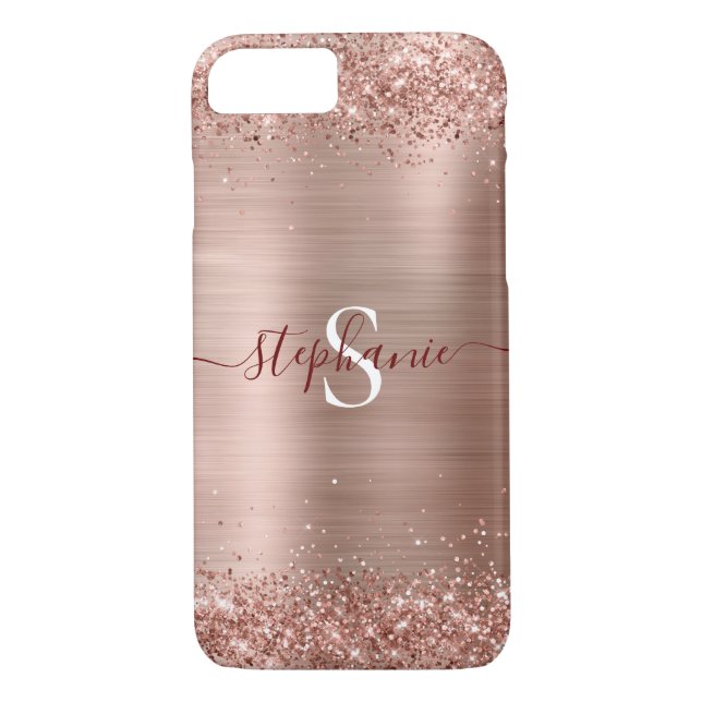 Monogram Rose Gold Faux-Glitter Girly Glam Case-Mate iPhone Case (Back)