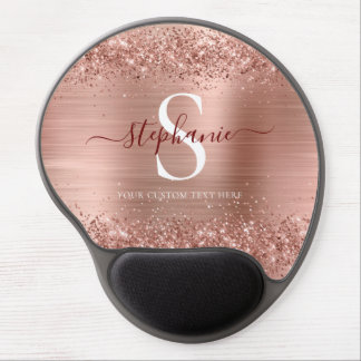 Monogram Rose Gold Faux-Glitter Girly Glam Gel Mouse Pad