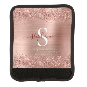 Monogram Rose Gold Faux-Glitter Girly Glam Luggage Handle Wrap