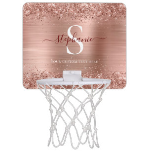 Monogram Rose Gold Faux-Glitter Girly Glam Mini Basketball Hoop
