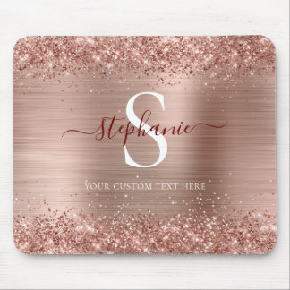 Monogram Rose Gold Faux-Glitter Girly Glam Mouse Pad