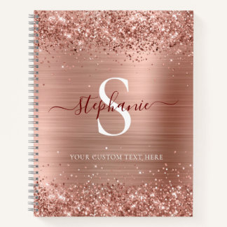 Monogram Rose Gold Faux-Glitter Girly Glam Notebook