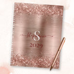 Monogram Rose Gold Faux-Glitter Girly Glam Planner<br><div class="desc">This fabulous planner features rose gold brushed metal background with sparkling Faux-Glitter borders. Add your name, initial, and year for a personal touch. Perfect for staying organized in the new year.</div>