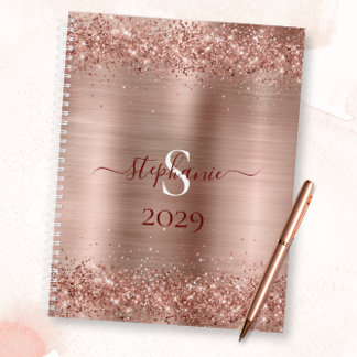 Monogram Rose Gold Faux-Glitter Girly Glam Planner