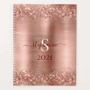 Monogram Rose Gold Faux-Glitter Girly Glam Planner