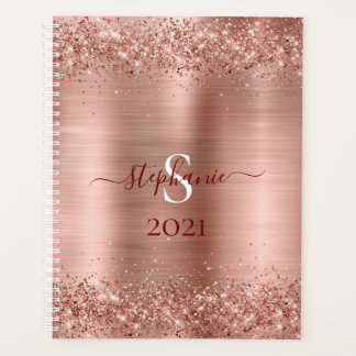 Monogram Rose Gold Faux-Glitter Girly Glam Planner